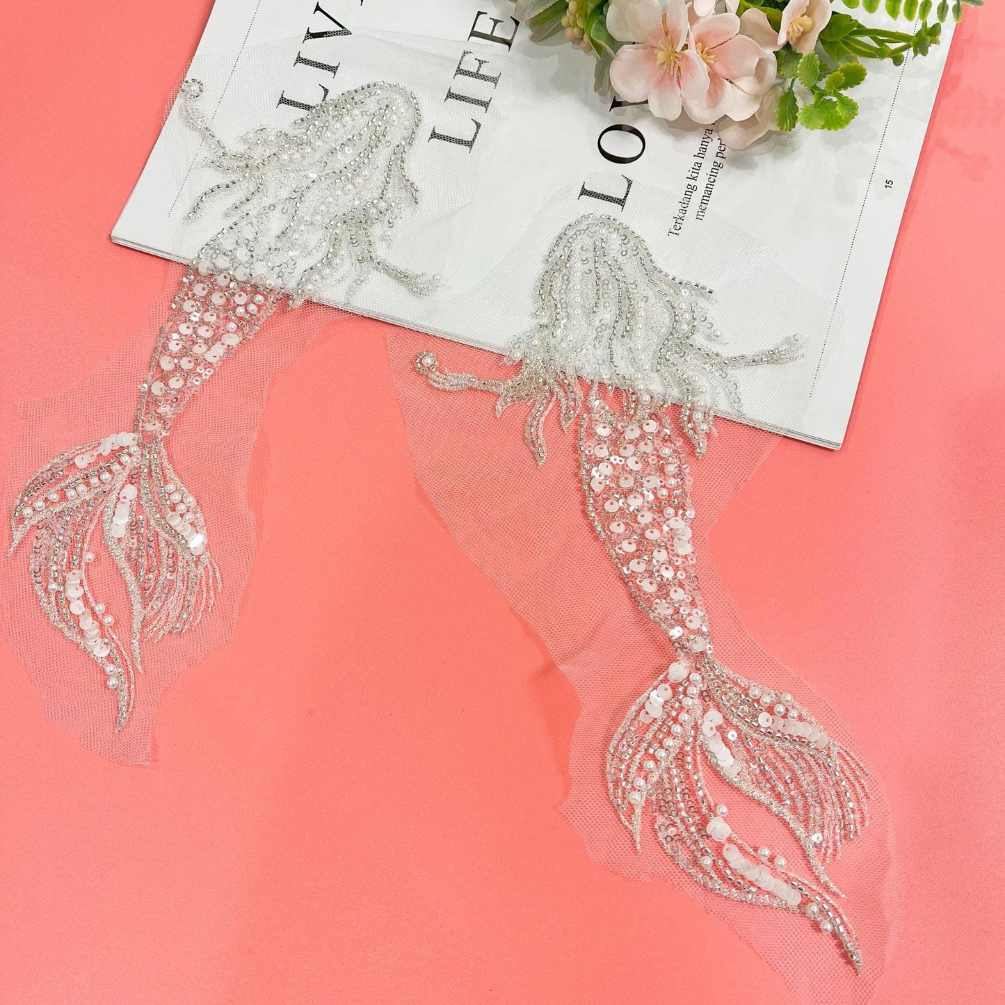 Mermaid Sequined Embroidered Trim: Light Ivory Bridal Veil, DIY Accessories