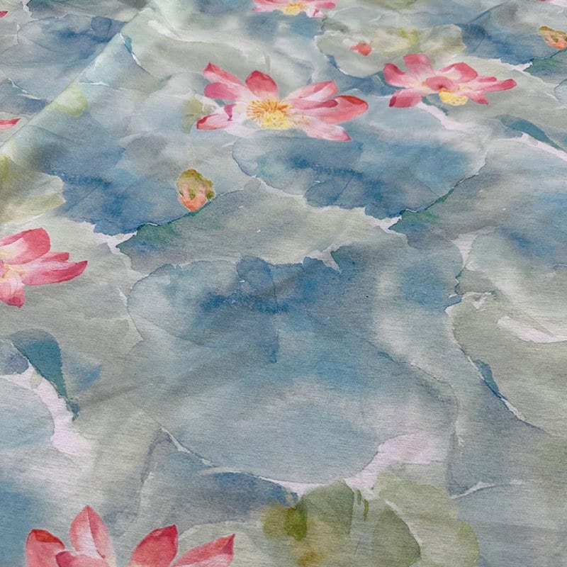 Lotus Painting Tencel Ramie Fabric: Sewing, Dress, Kimono - By The Meter