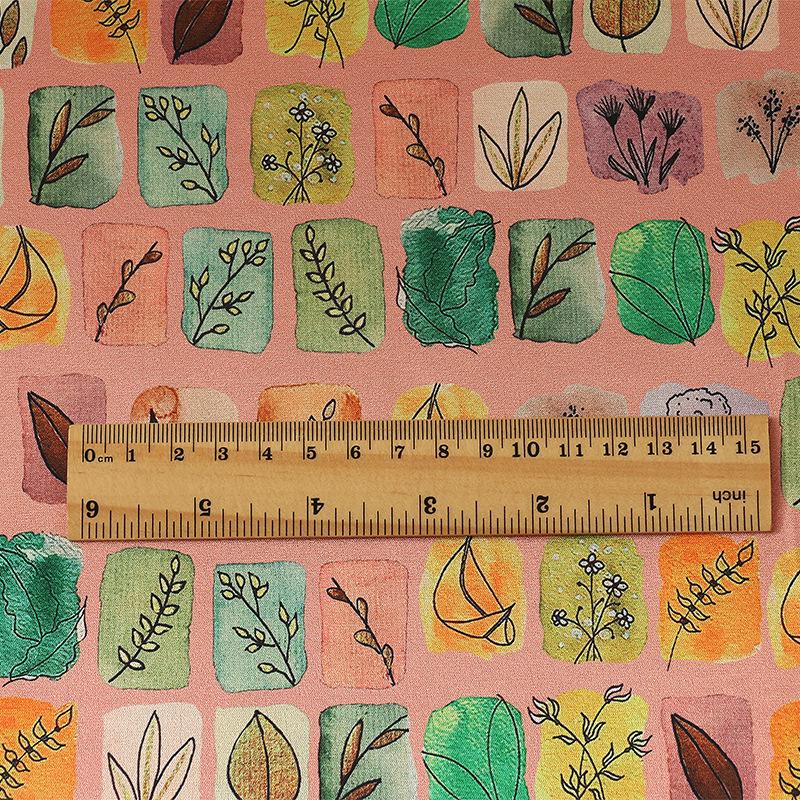 Tissu satiné de soie imprimé numériquement, motif thé : 150 cm de large, pour ameublement, costumes et loisirs créatifs.