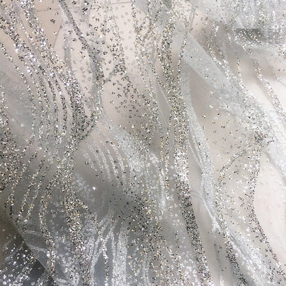Tissu polyester effet vague brillante : voile à paillettes bronzées, 150 cm de large