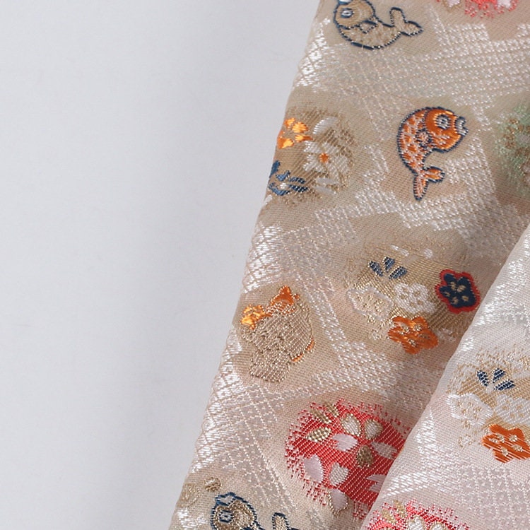 Japanese Lucky Fish Brocade Fabric: 59" Wide Silk Rayon Damask
