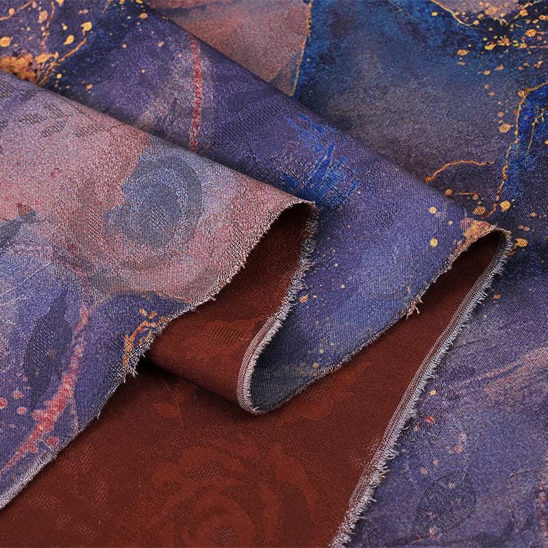 Ancient Painting Tea Silk Satin Fabric: 59"W Digital Print Drapery