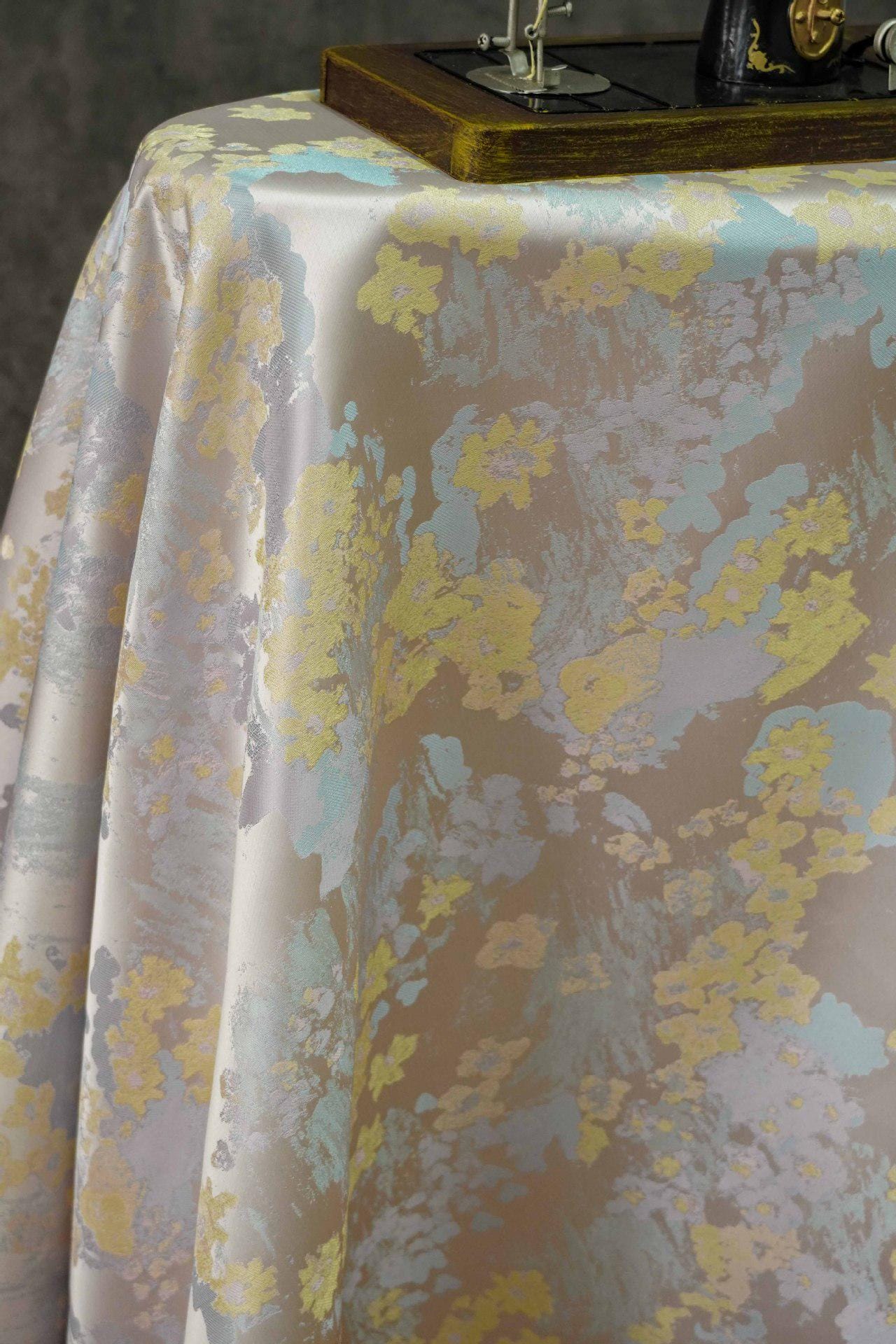 Gold Thread Jacquard Fabric: 3D Oil Painting Texture, 65" Wide