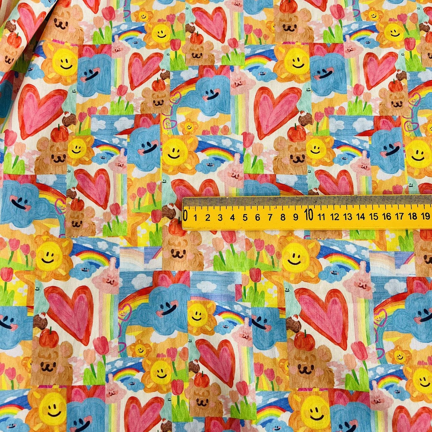 60s Cotton Fabric: Colorful Cartoon Print, Sewing Quilting Material