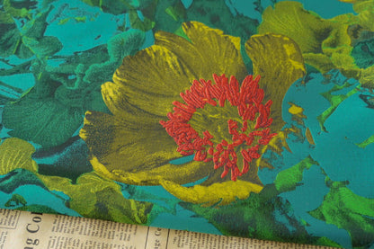 Green Floral Jacquard Fabric: 64"W Polyester Upholstery & Drapery