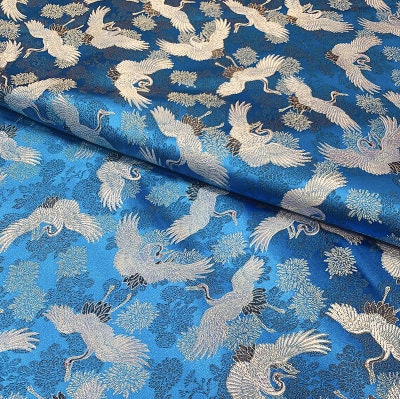 Crane Brocade Fabric: Colorful Silk Rayon Blend, 29.5" Wide