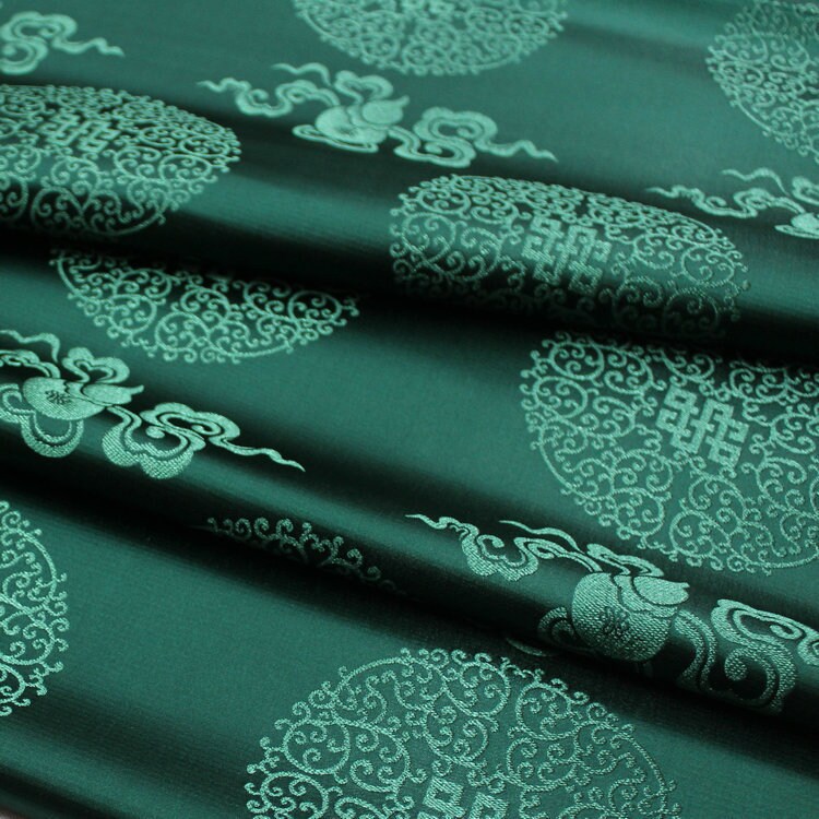 Jade Green Chinese Brocade Fabric: Silk Rayon Blend, 29" Wide