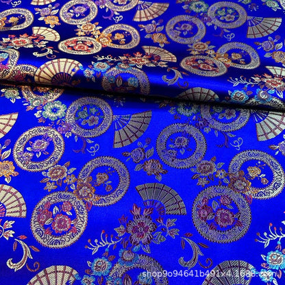 Gold Nishijin Brocade Fabric: Japanese Snow Wheel Fan & Cherry Blossom Silk (59"W)