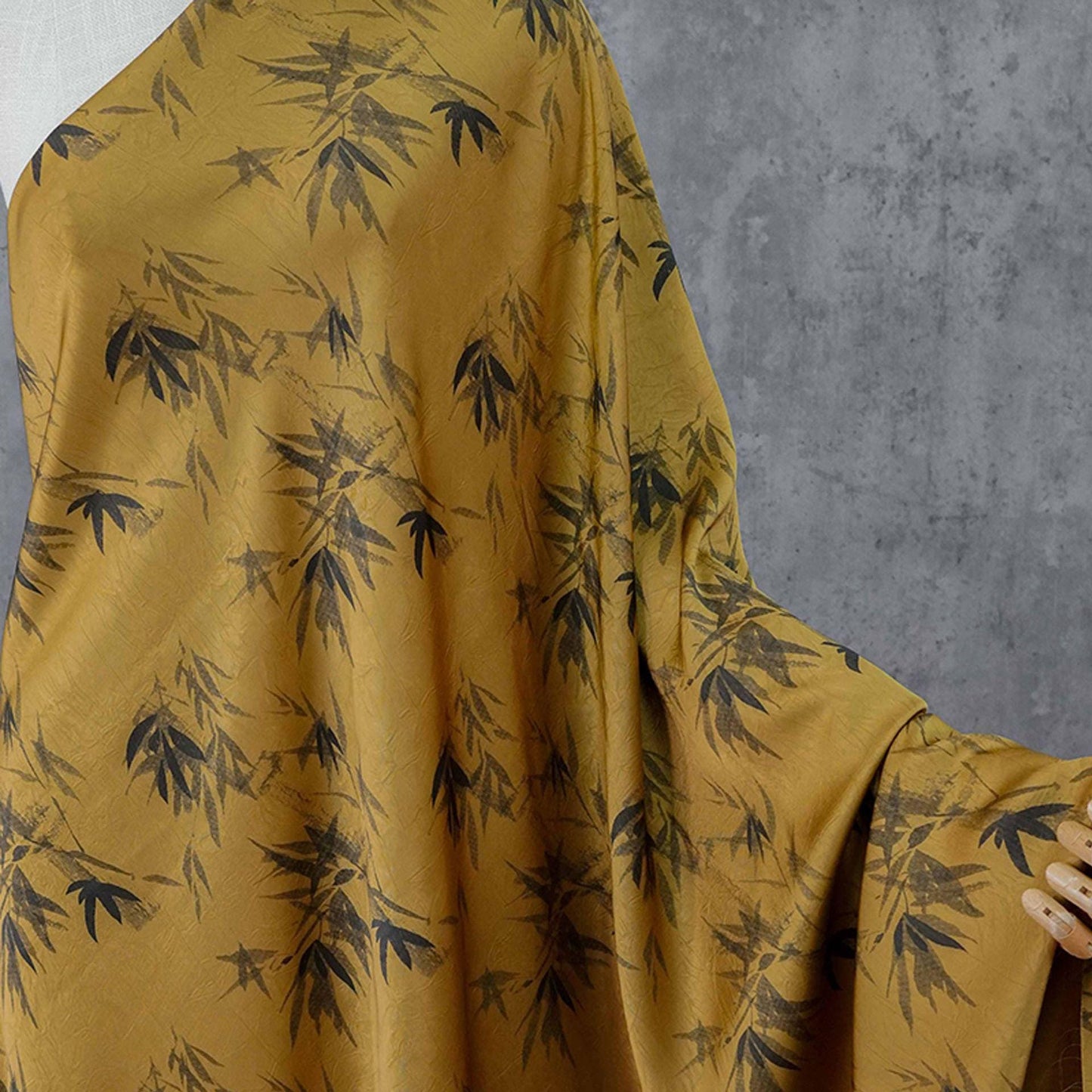 Bamboo Leaf Print Satin Rayon Fabric: Drapey Sewing Material