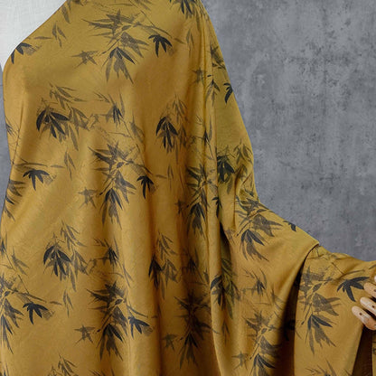 Bamboo Leaf Print Satin Rayon Fabric: Drapey Sewing Material