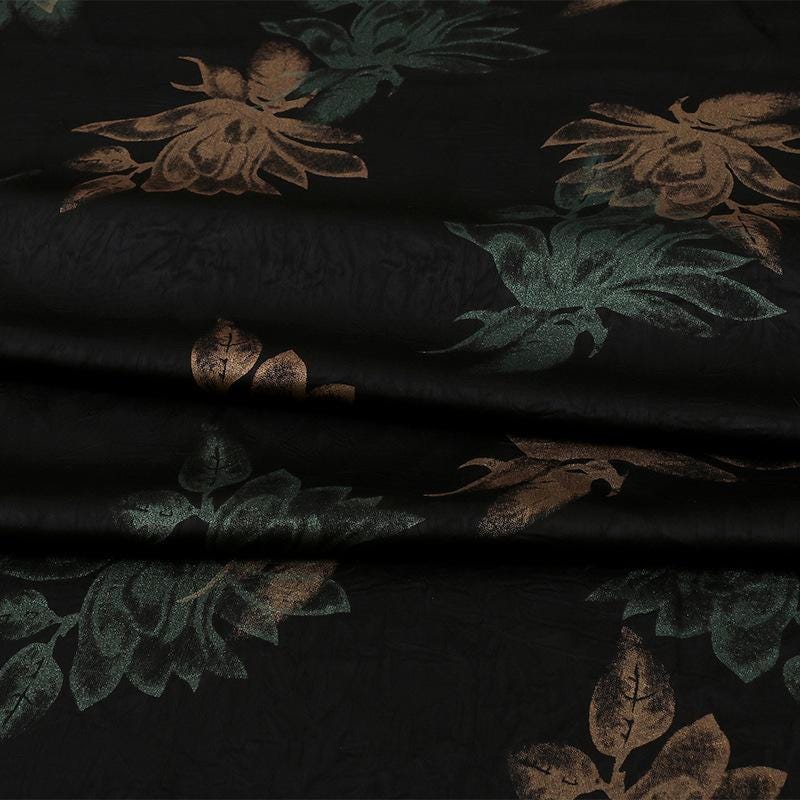 Black Floral Gambiered Canton Gauze Fabric: Two-Tone Satin, 59" Wide