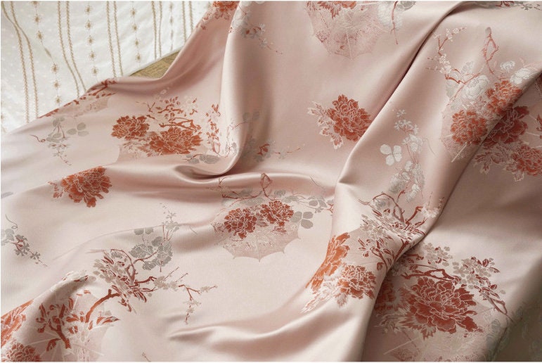Floral Silk Brocade Fabric: 63"W Rayon Blend, Upholstery, Costume - By The Meter