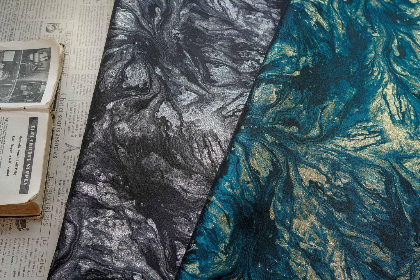 Gilded Marble Jacquard Fabric with Gold & Silver Threads ��� Luxury Brocade for Upholstery, Curtains, Fashion, D"Wide