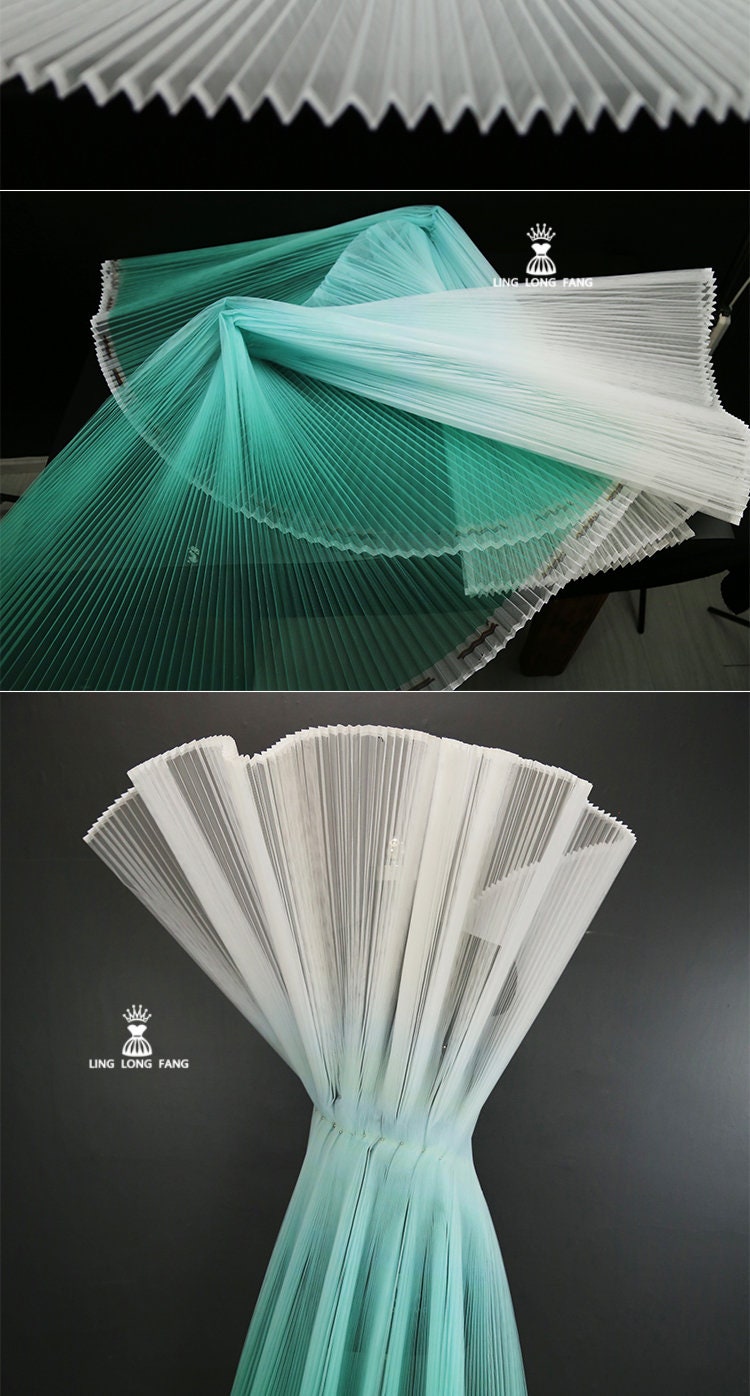 Gradient Pleated Organza Fabric: Stiff Texture, 63" Wide