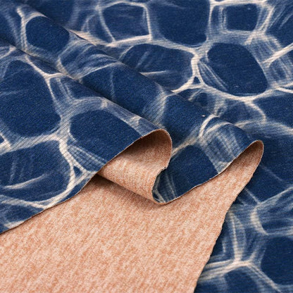 Blue Geometric Wool Silk Blend Fabric: Warm Autumn Winter Stretch