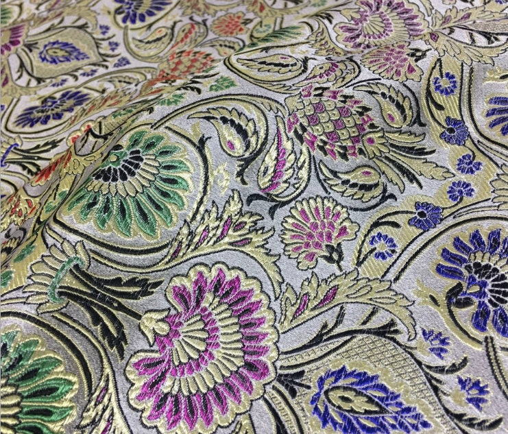 Floral Pineapple Silk Brocade Fabric - 29.5" Wide - By The Meter