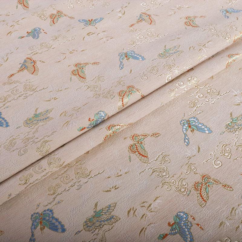 Butterfly Chenille Fabric: Gold Weave Mongolian Tibetan Pattern, 58"W