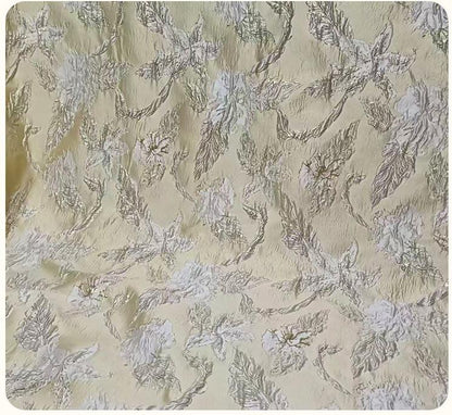 Yellow 3D Embossed Floral Jacquard Metallic Gold Luxury Fabric ��� Textured Brocade for Dress, Home Decor & Craf"Wide