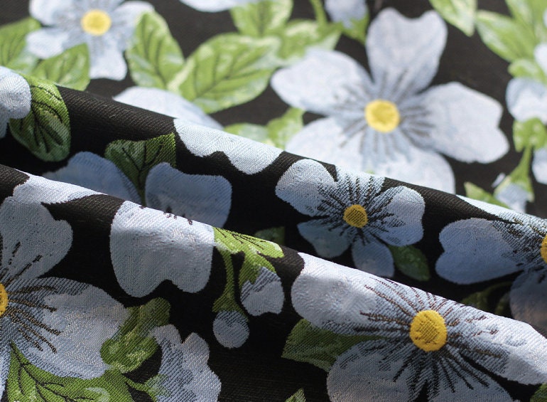 Tissu jacquard à motif floral : style peinture à l’huile rétro, 150 cm de large