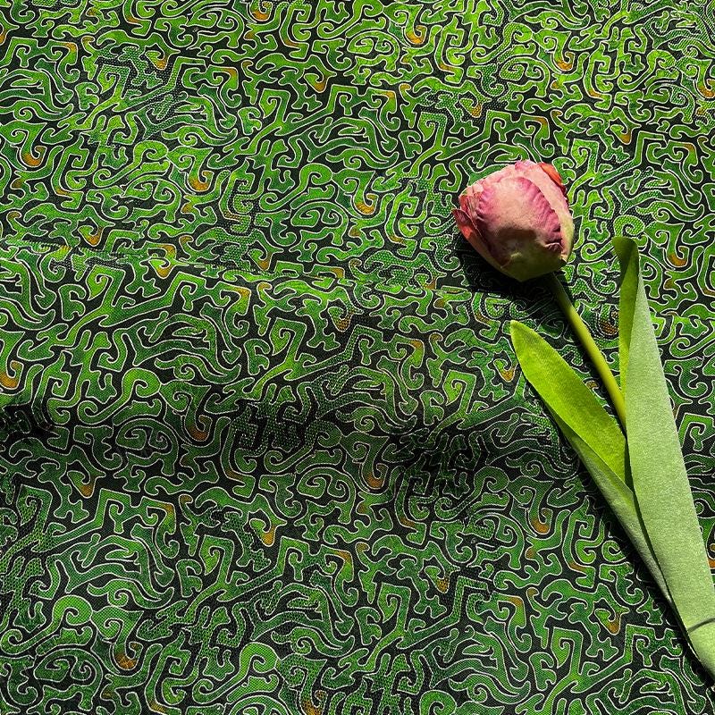 100% Rayon green Jacquard Xiangyun Brocade Fabric: 59"W Upholstery & Costume