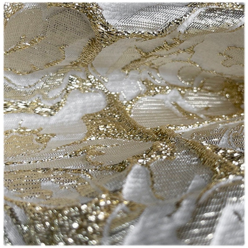 Gold Embossed Jacquard Fabric: 53"W Floral Upholstery Fabric