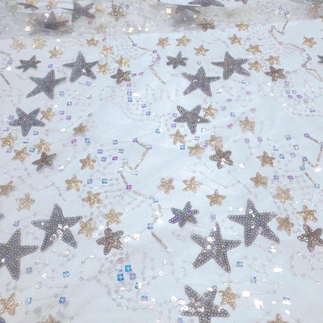 49"W Colorful Star Mesh Sequin Fabric ��� Sparkly Tulle Fabric for Dresses & Crafts, 4 colors to