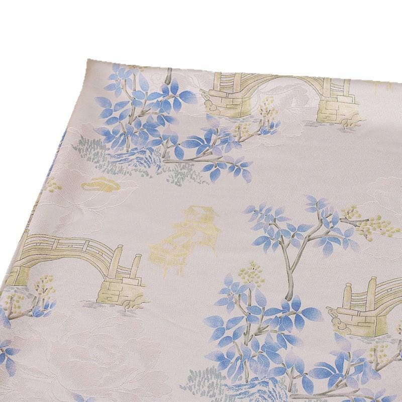 Tissu satin Jade Orchidée : gaze cantonaise en soie de thé gambierée - Rose, bleu, violet, ivoire