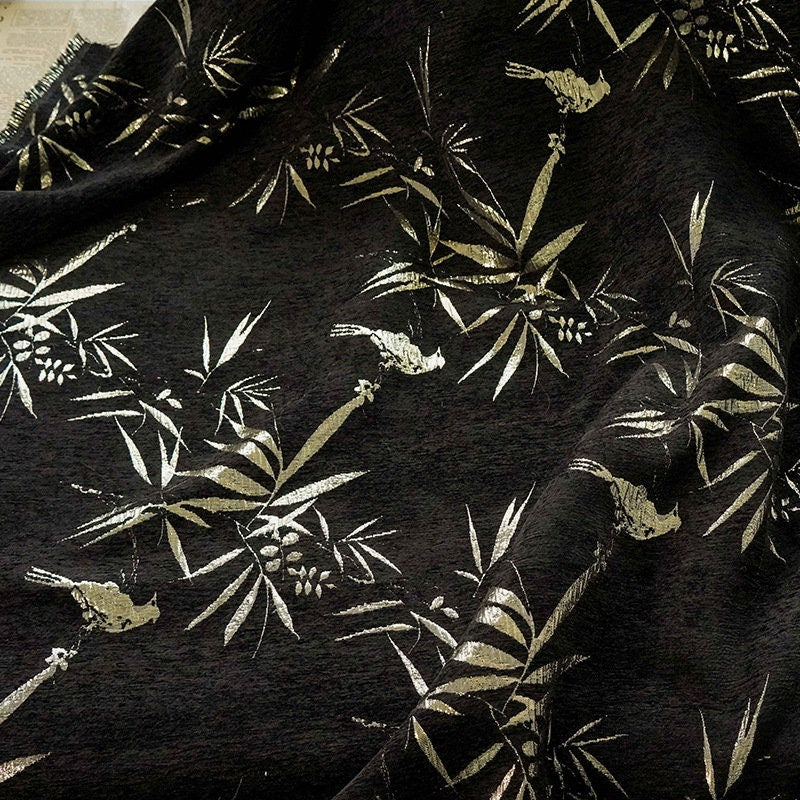 Tissu jacquard bambou doré métallisé : 147 cm de large (ameublement et décoration)