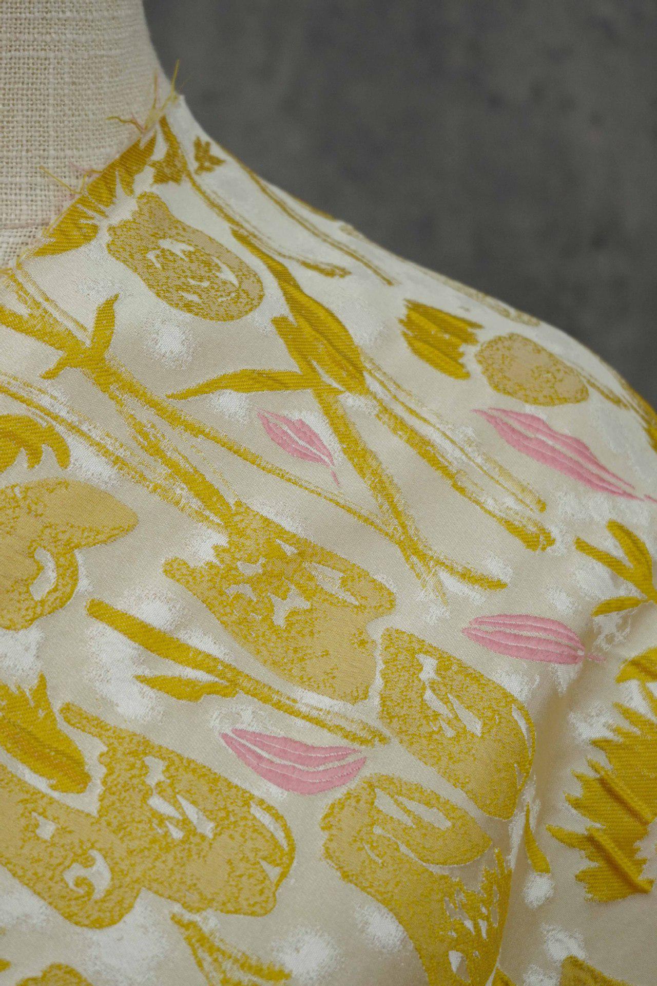 Hand-Drawn Tulips Jacquard Fabric: 3D Embossed Floral, 63" Wide