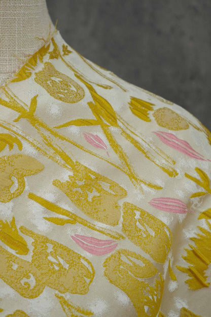 Hand-Drawn Tulips Jacquard Fabric: 3D Embossed Floral, 63" Wide