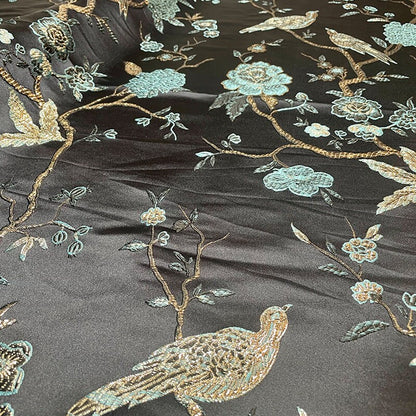 Tissu brocart jacquard Oiseau d'argent : Cheongsam, Qipao, Costume, Décoration (57 po de largeur)