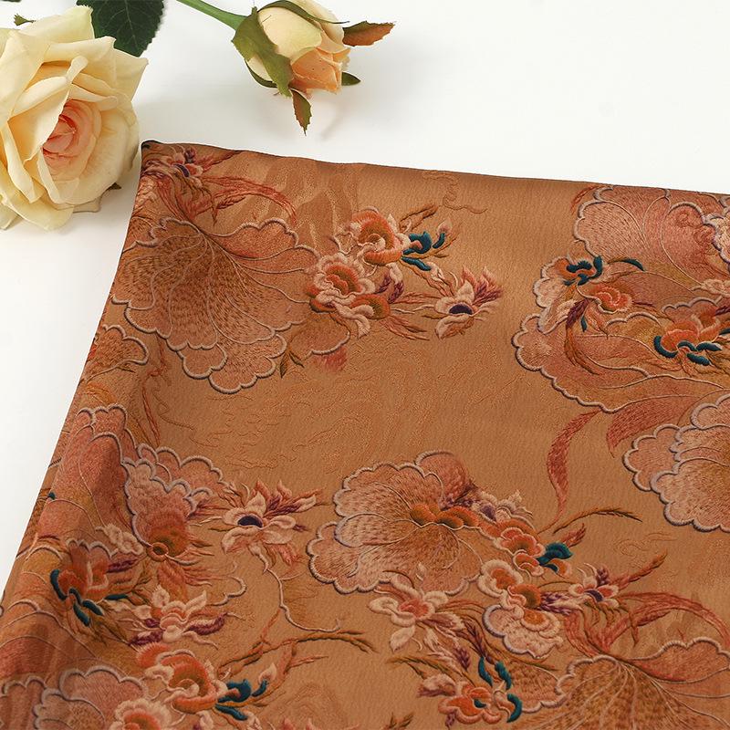 Ancient Painting Tea Silk Satin Fabric: 59"W Upholstery, Costume, Drapery