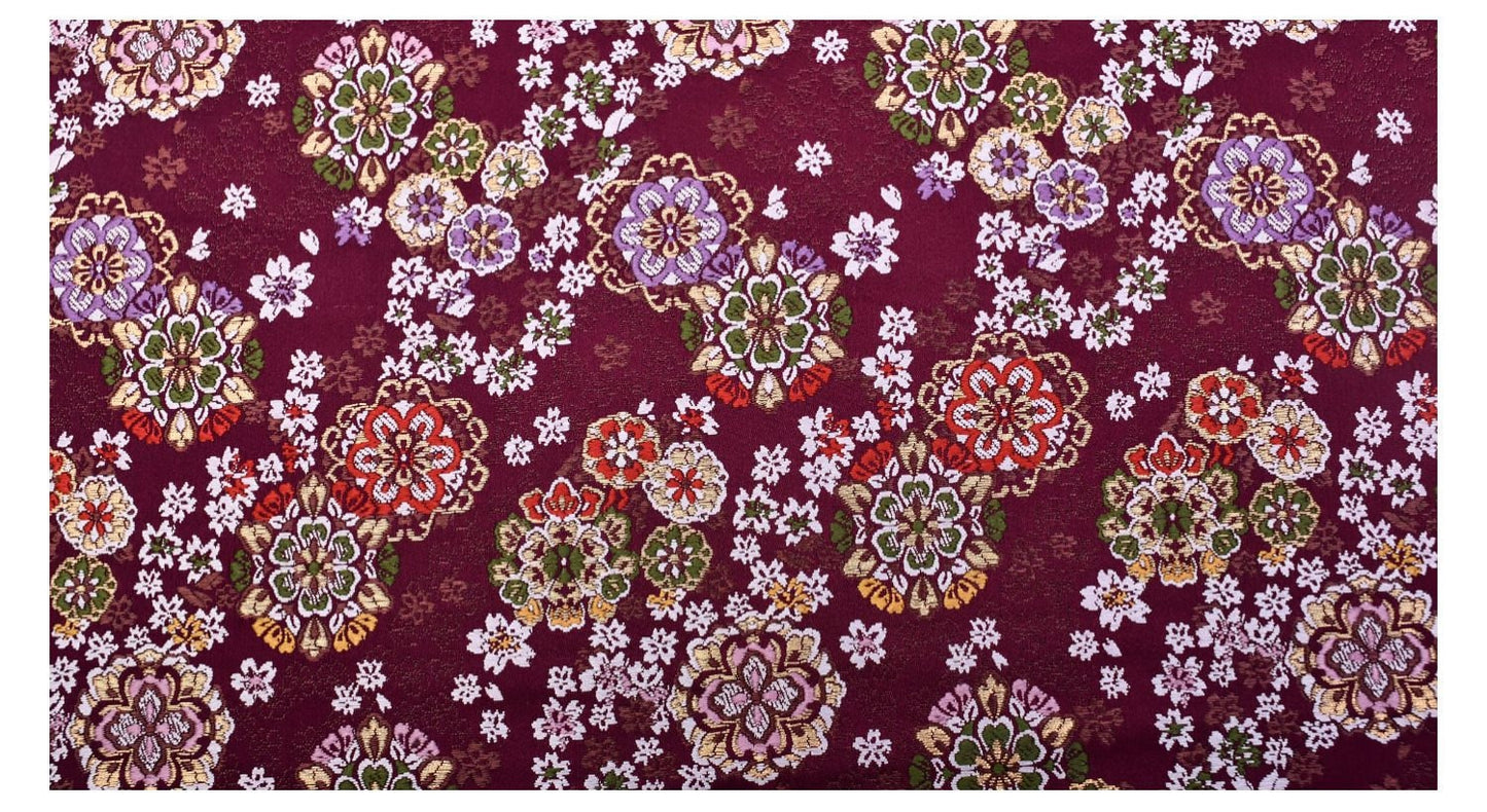 Cherry Blossom Silk Brocade Fabric: Japanese Kimono Sewing Material