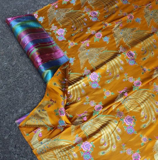 Gold Phoenix Brocade Fabric: Chinese Cheongsam Sewing Material (57"W)