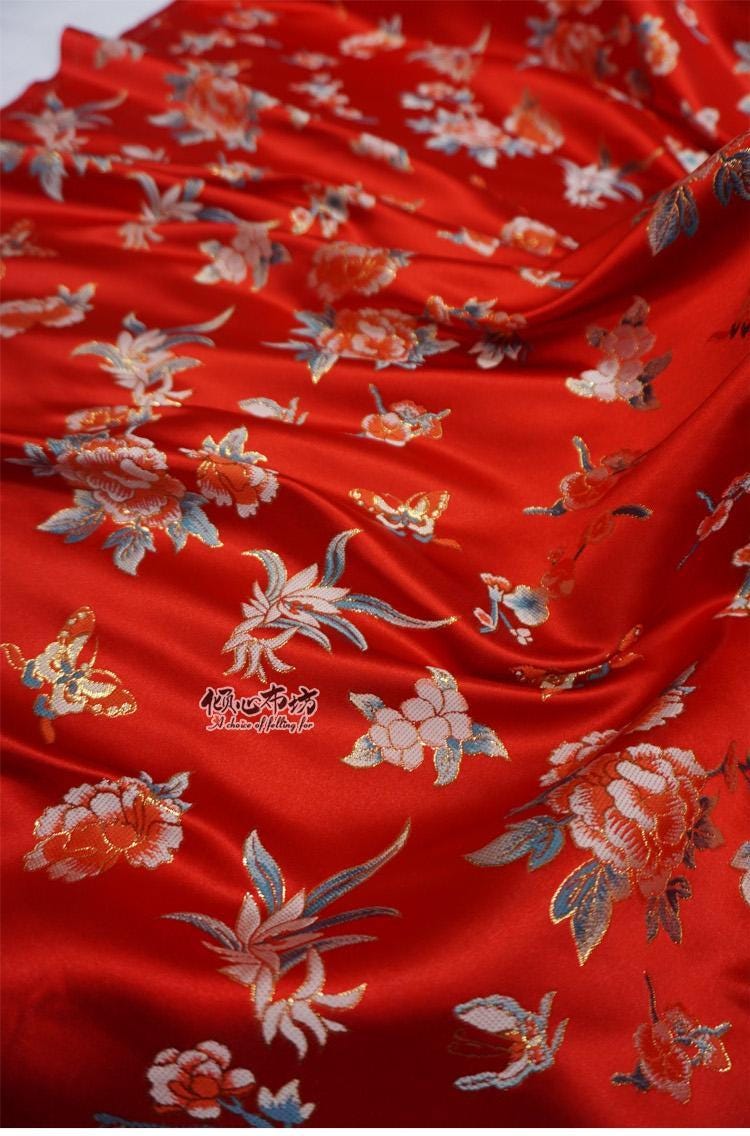 Peony Silk Brocade Fabric: Chinese Jacquard for Cheongsam, Hanfu & Upholstery