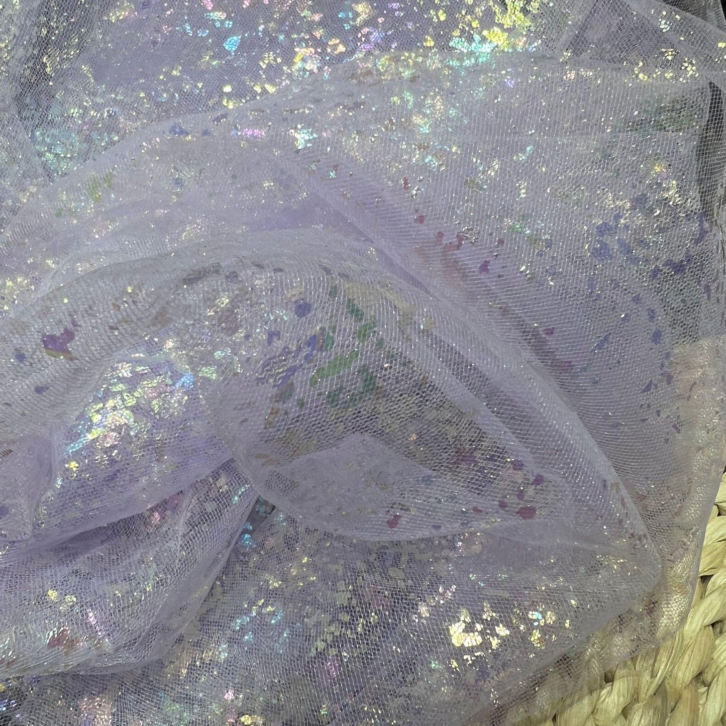 Tissu en maille holographique rigide effet sirène ��� Tulle orné de feuilles métallisées pour robes DIY et décorations de fête, vendu au ya"Large