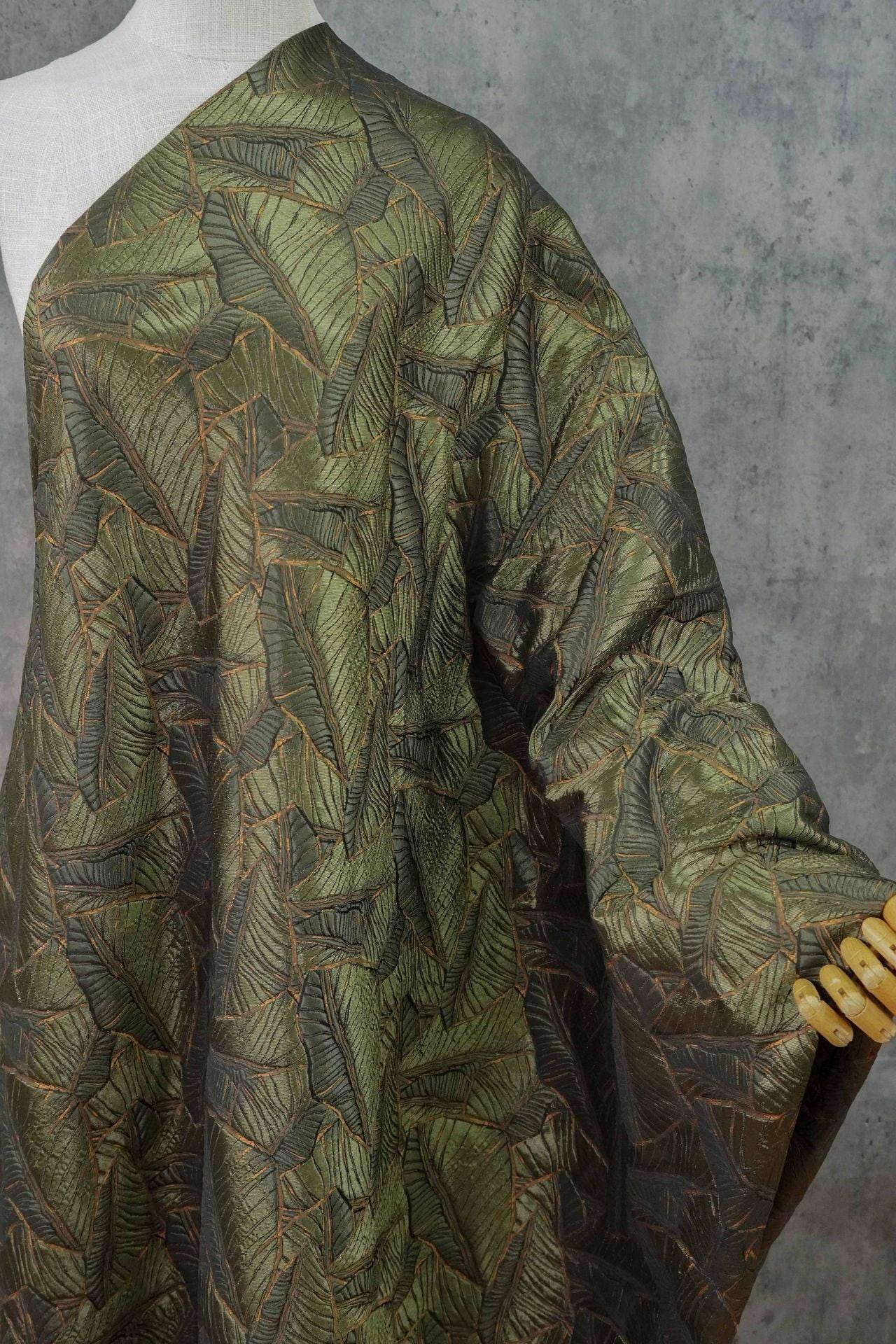 Retro Leaf Embossed Jacquard Upholstery Fabric ��� 3D Textured Material by the Ya"Wide