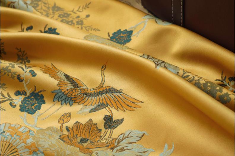 Gold Crane Brocade Fabric: 59"W Rayon Cheongsam Qipao Material