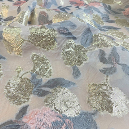 Floral Organza Jacquard Fabric with Gold Thread (57"W)