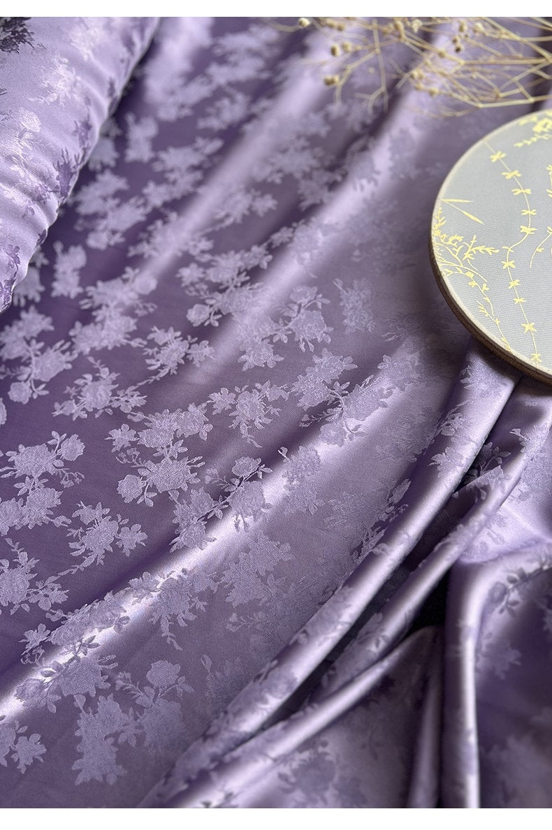 Lilac Peony Damask Fabric: Two-Sided Jacquard Satin, 59" Wide