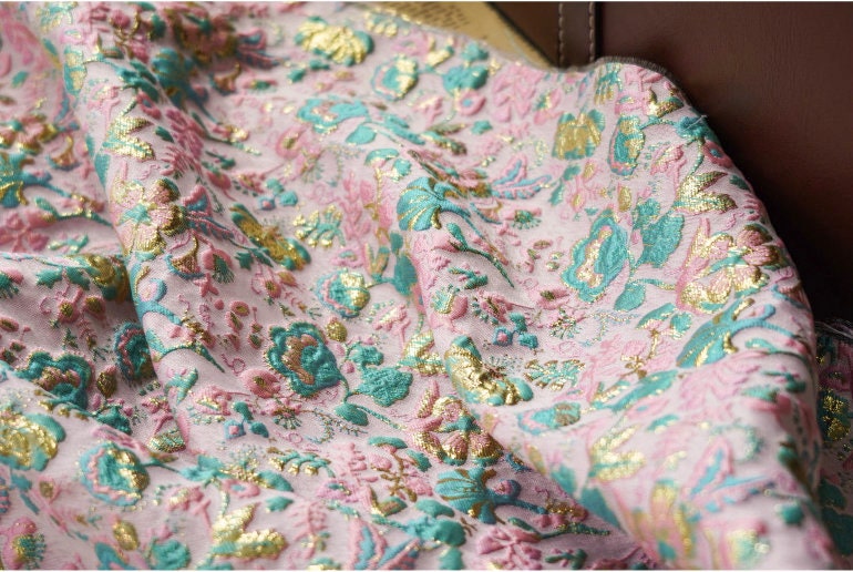 Gold Thread Floral Jacquard Fabric: 56" Wide, Upholstery & Costume