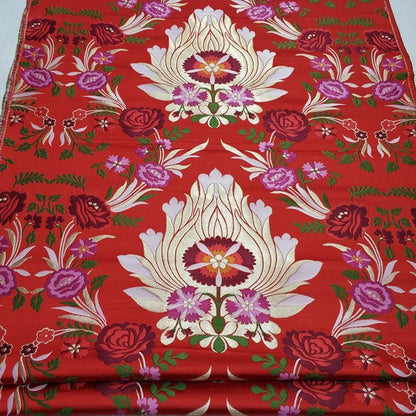 Tissu brocart de soie rouge : motif floral pivoine, 74 cm de large, tissu pour mariage