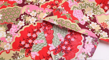 Tissu imprimé de fleurs japonaises : mélange coton-élasthanne, tissu pour la confection de kimonos