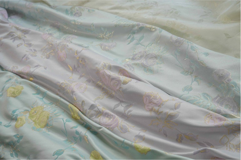 Gold Thread Floral Jacquard Fabric: 3D Texture, 63" Wide By The Meter