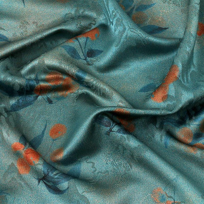 Thousand Miles Rivers Mountains Tea Silk Satin Fabric: 59"W Upholstery, Costume, Drapery