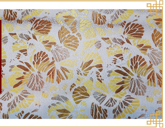 Tissu brocart de soie à feuilles de bananier : 114 cm de large, rayonne, pour l’ameublement et la confection de costumes.