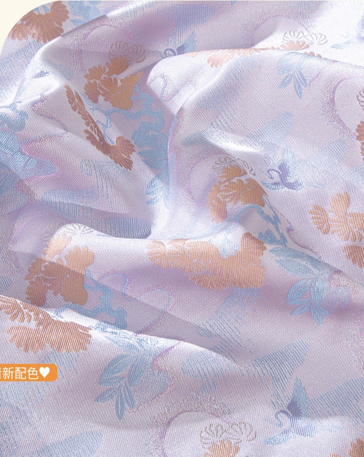 Crane Brocade Fabric: 59"W Rayon Cotton Blend for Cheongsam, Costume, Decor