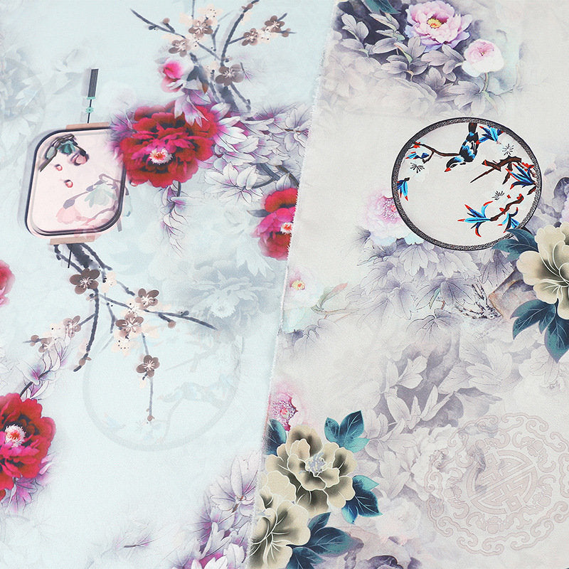 Floral Print Polyester Spandex Fabric: Cheongsam Dress Material (59"W)