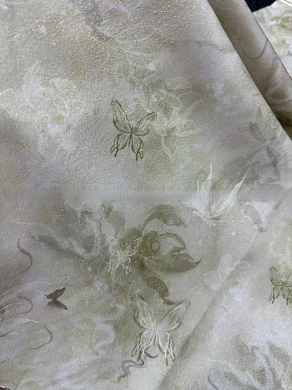 Tissu jacquard en rayonne à motif médaillon chinois et feuille d'or métallisée