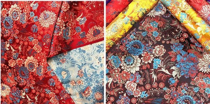 Chrysanthemum Silk Brocade Fabric: Colorful Cheongsam Qipao Material (29.5"W)